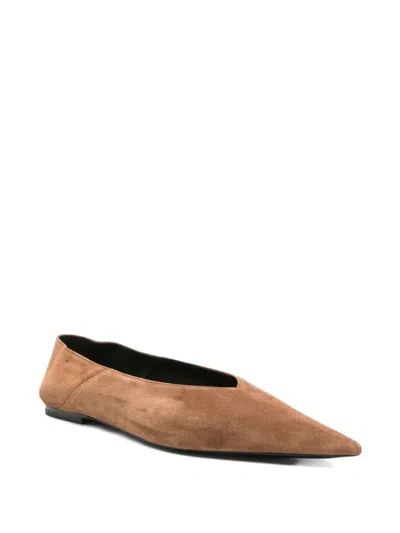 Saint Laurent Pointed-toe Suede Ballet Flats In Brown