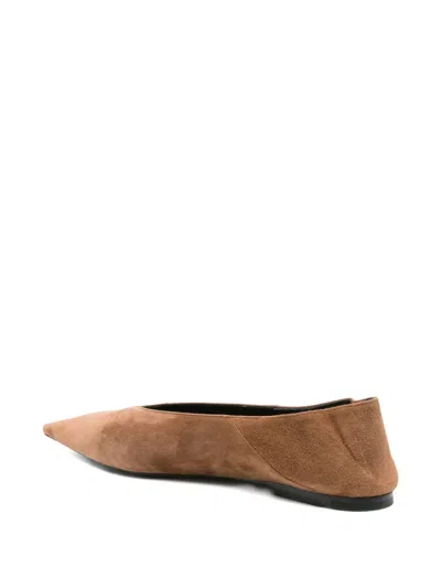 Saint Laurent Pointed-toe Suede Ballet Flats In Brown