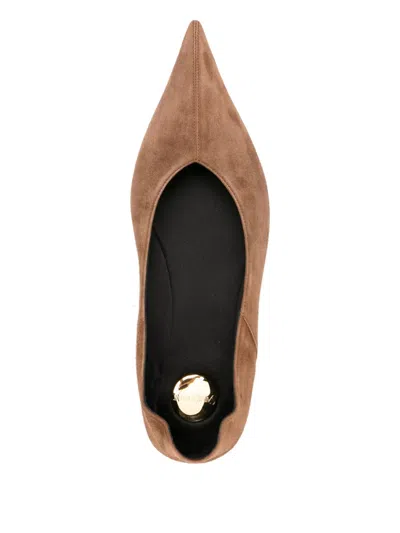 Saint Laurent Pointed-toe Suede Ballet Flats In Brown