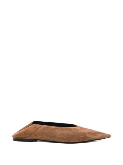 Saint Laurent Pointed-toe Suede Ballet Flats In Brown