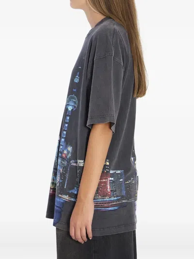 Alexander Wang Shanghai Skyline Graphic Rhinestone T-shirt In Gray