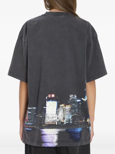 Alexander Wang Shanghai Skyline Graphic Rhinestone T-shirt In Gray