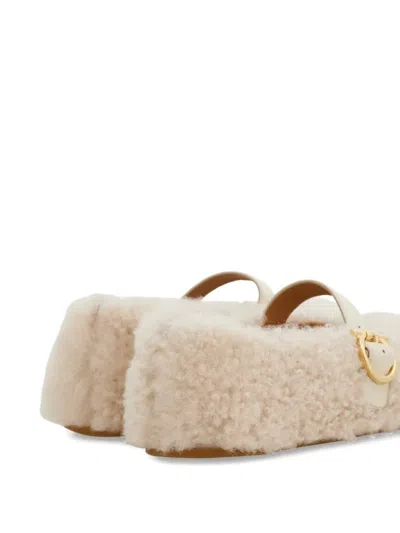 Ferragamo Gancio Genuine Shearling Ballet Flat In Neutral