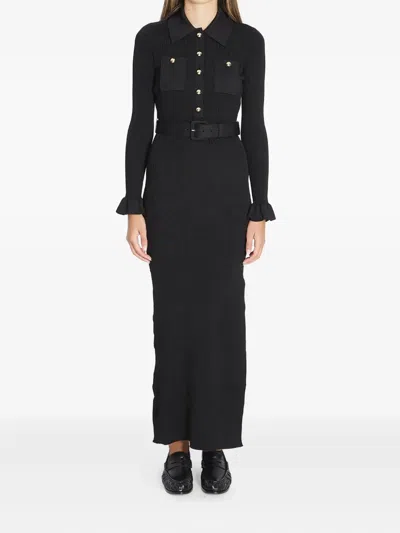 Self-portrait Long Black Ribbed Knit Dress In Black