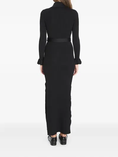 Self-portrait Long Black Ribbed Knit Dress In Black