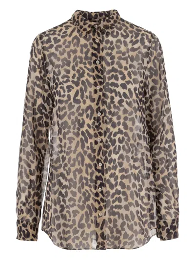 Aspesi Animal Print Collared Neck Long Sleeves Top In Brown