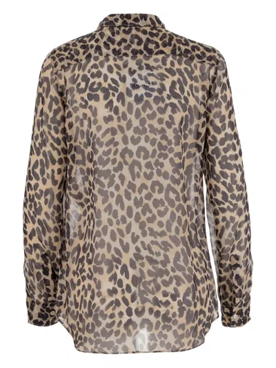 Aspesi Animal Print Collared Neck Long Sleeves Top In Brown
