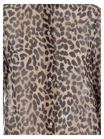 Aspesi Animal Print Collared Neck Long Sleeves Top In Brown