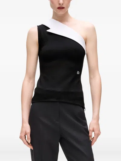Karl Lagerfeld Karl Dna Asymmetric Lapel Top In Black