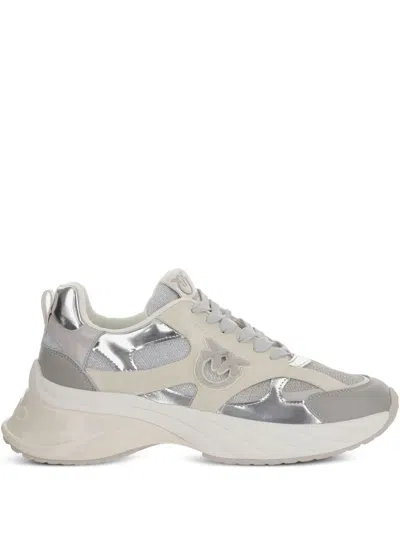 Pinko Beige And Silver Sneakers In Gray