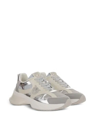 Pinko Beige And Silver Sneakers In Gray