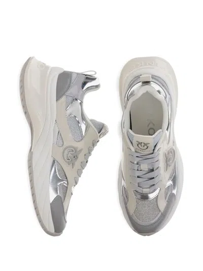 Pinko Beige And Silver Sneakers In Gray