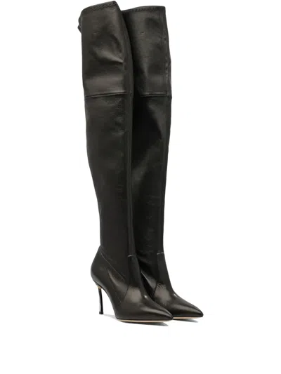 Casadei Pointed Toe Stiletto Heel Over-the-knee Boots In Black