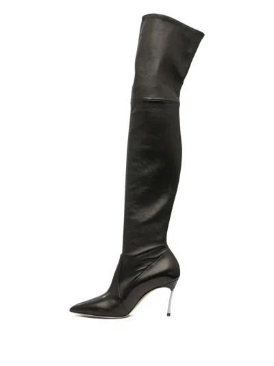 Casadei Pointed Toe Stiletto Heel Over-the-knee Boots In Black