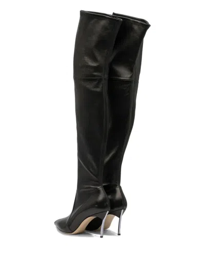Casadei Pointed Toe Stiletto Heel Over-the-knee Boots In Black