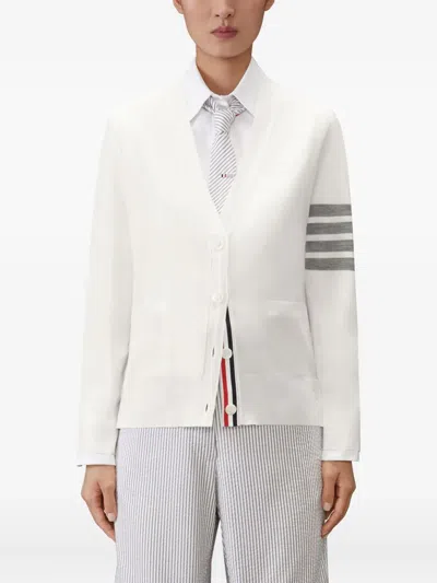 Thom Browne Classic Cashmere 4-bar V-neck Cardigan In White