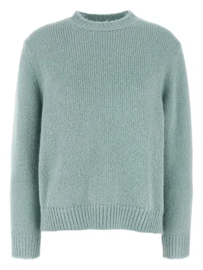 Jil Sander Ribbed Crewneck Knit Sweater With Soft Texture In Blue