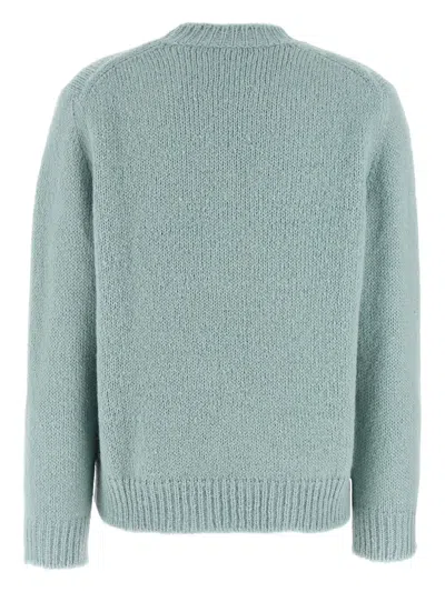 Jil Sander Ribbed Crewneck Knit Sweater With Soft Texture In Blue