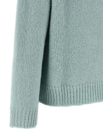 Jil Sander Ribbed Crewneck Knit Sweater With Soft Texture In Blue