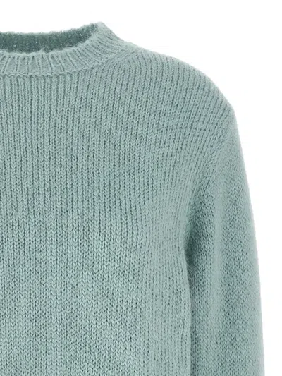 Jil Sander Ribbed Crewneck Knit Sweater With Soft Texture In Blue