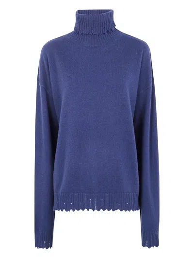 Uma Wang Turtleneck Frayed-hem Sweater In Blue
