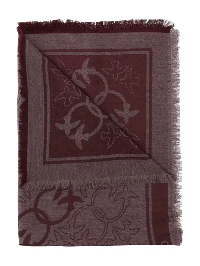 Pinko Viscose Blend Scarf With Love Birds Motif In Burgundy