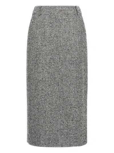 Ermanno Scervino Houndstooth Sheath Longuette Skirt With Back Split In Gray