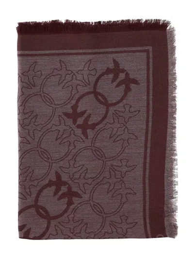 Pinko Viscose Blend Scarf With Love Birds Motif In Burgundy
