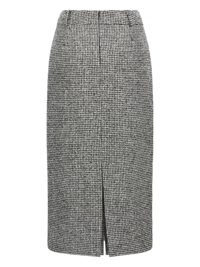 Ermanno Scervino Houndstooth Sheath Longuette Skirt With Back Split In Gray