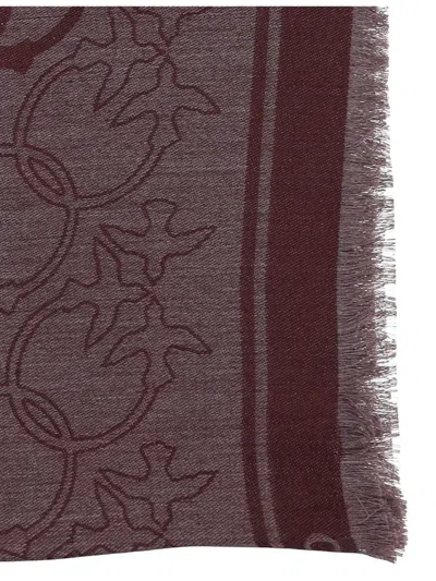 Pinko Viscose Blend Scarf With Love Birds Motif In Burgundy
