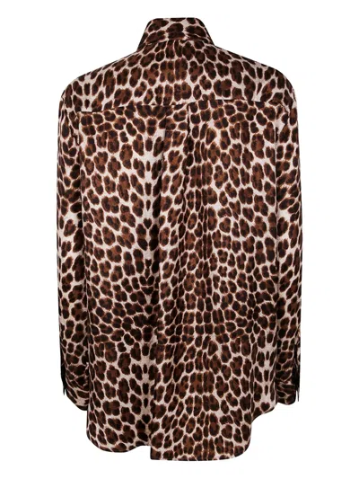 P.a.r.o.s.h . Leopard Print Silk Shirt With Pointed Collar And Overfit Silhouette In Animal Print
