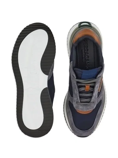 Ferragamo Suede Panelled Sneakers In Blue