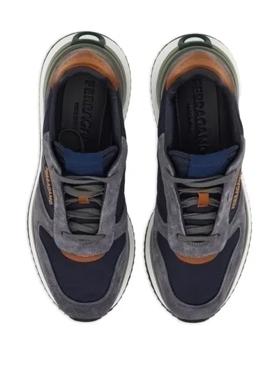 Ferragamo Suede Panelled Sneakers In Blue