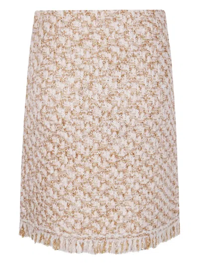 Fabiana Filippi Textured Midi Skirt With Fringe And Sequins In Neutral