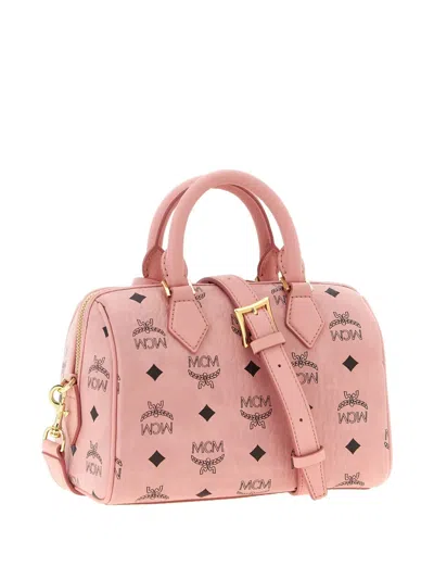 Mcm Structured Top Handle Handbag With Detachable Strap In Pink