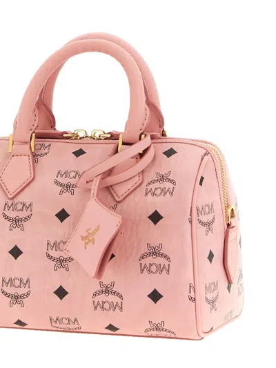Mcm Structured Top Handle Handbag With Detachable Strap In Pink