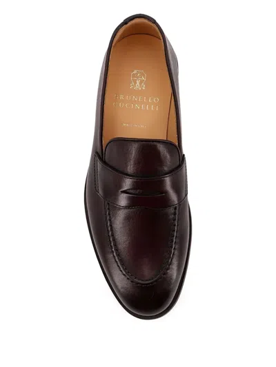 Brunello Cucinelli Leather Slip-on Loafers Rubber Sole In Brown