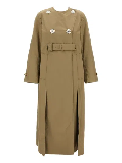 Simone Rocha Belted Long Multi Slit Trench Coat In Brown