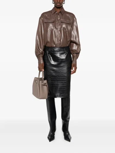 Brunello Cucinelli Metallic-effect Button-down Shirt In Brown