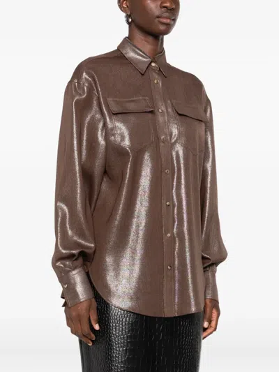 Brunello Cucinelli Metallic-effect Button-down Shirt In Brown