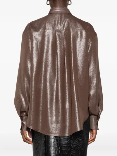 Brunello Cucinelli Metallic-effect Button-down Shirt In Brown