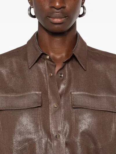 Brunello Cucinelli Metallic-effect Button-down Shirt In Brown