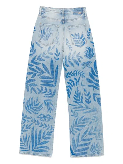 Mother Womens Pressed Leaves The Lasso Sneak Wide-leg High-rise Stretch-denim Jeans In Blue