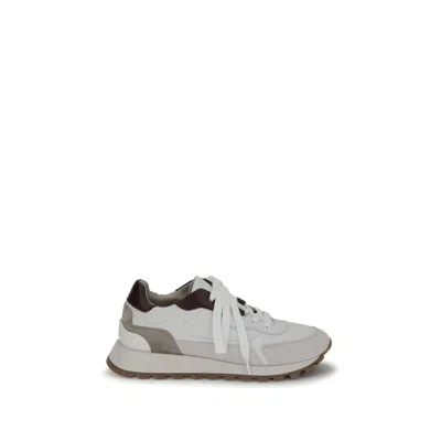 Brunello Cucinelli Leather Sneakers With Shiny Details In Metallic
