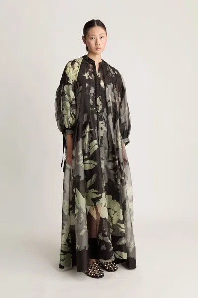 Lee Mathews Tie-detail Floral Dress In Black