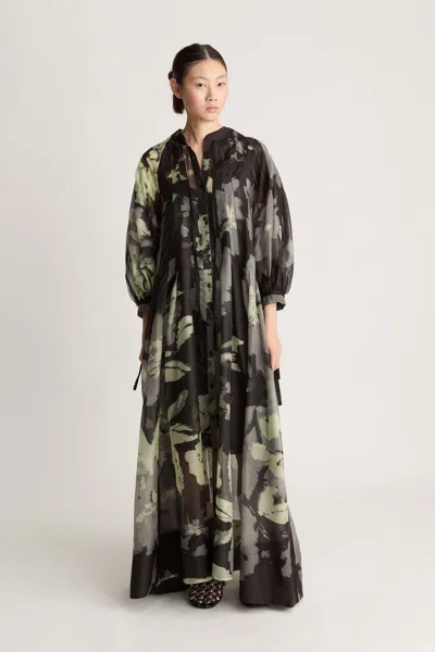 Lee Mathews Tie-detail Floral Dress In Black