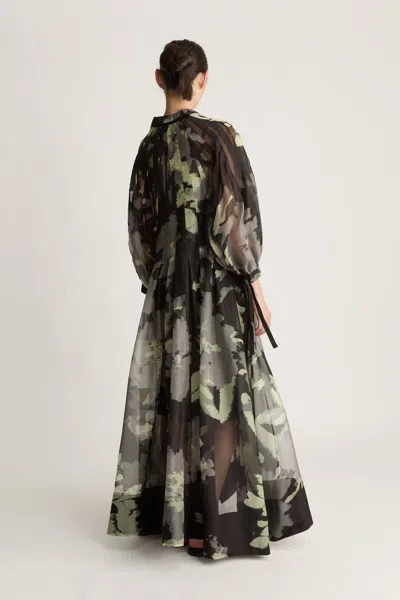 Lee Mathews Tie-detail Floral Dress In Black