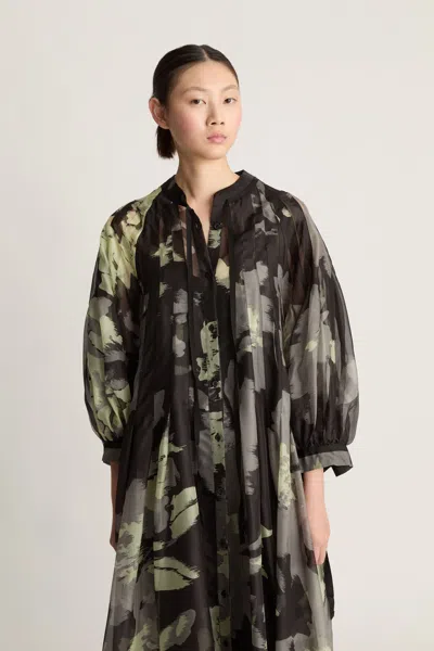 Lee Mathews Tie-detail Floral Dress In Black