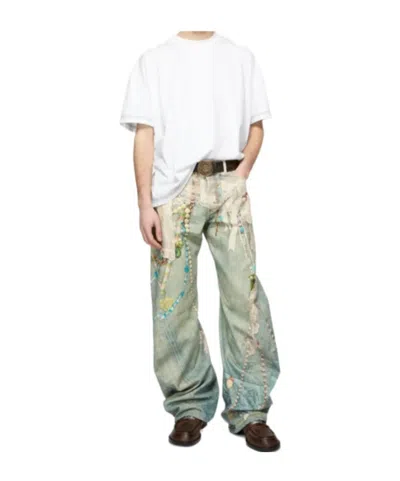 Acne Studios Distressed Printed Barrel-leg Jeans In Blue