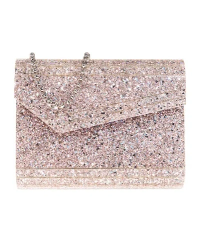 Jimmy Choo Candy Clutch Bag In Fabric With Glitter In Pink